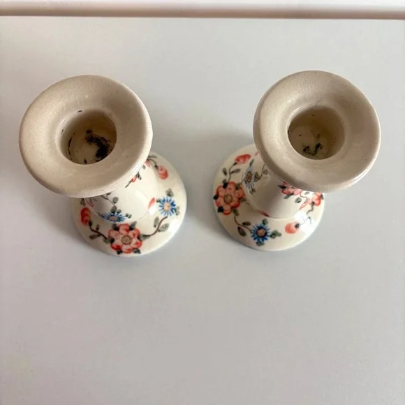 Boleslawiec Polish Pottery 2 Candlesticks Holder Blue Pink Floral 6.5" Tall - Picture 6 of 6